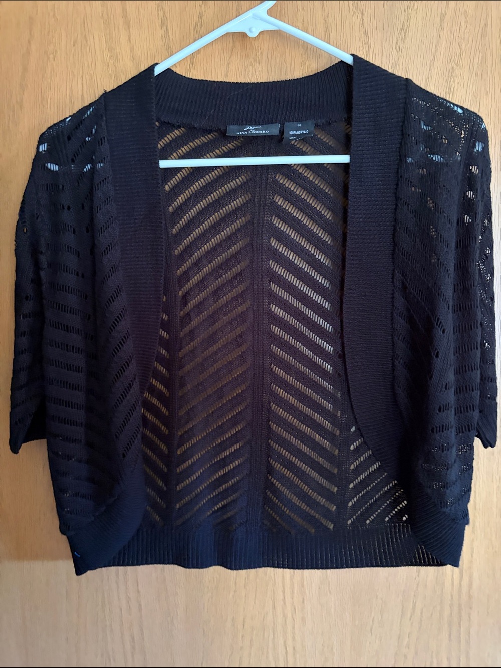Nina Leonard Black Open-Knit Cropped Cardigan